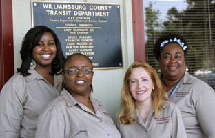 WC Transit Staff left to right: Jasmin Cooper - Accounts Receivable, Mary Bufkin - Title XIX Coordinator, Jeanette Jordan - Accounts Payable and Assistant Director Diana P. White